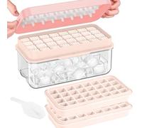 Bacs à glaçon avec couvercle,Moule à Glaçons de 64 Grilles- Sans BPA,bacs à glaçons carrés faciles à retirer en une Seconde(Rose,2 niveaux)