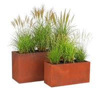 Bacs à plantes Relaxdays, 2 tailles, aspect rouillé, jardin, terrasse, balcon, bacs à fleurs rectangulaires, bacs à fleurs, acier, marron