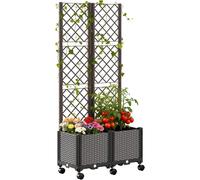 Bacs de culture surélevés doubles avec support pour tomates, jardinière avec treillis et roulettes, bac de culture autonettoyant, pots de culture avec protection visuelle pour plantes grimpantes : tom