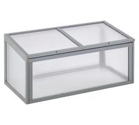 Bacs de culture surélevés Moonbite, dimensions 90 x 46 x 40 cm, mini-serre avec couvercle en polycarbonate escamotable, bois de sapin pré-huilé, couleur gris