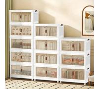 Bacs de rangement en plastique à 1/2/3/4/5 niveaux avec couvercles, conteneurs de rangement empilables à roulettes, boîtes de rangement pliables, organisateurs de placard et rangements pour salon, cui