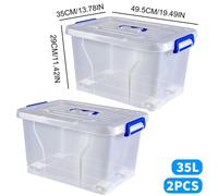 Bacs de rangement - Lot de 2 bacs en plastique avec couvercle - 35 l - À roulettes - Empilables - Plastique PP - Pour placard/maison