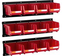 Bacs de rangement muraux, 12 bacs en plastique et 3 rails métalliques, bacs de rangement empilables en plastique à suspendre pour vis, écrous, boulons, clous, organiseur d'outils pour atelier, salle d