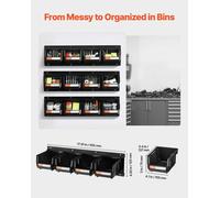 Bacs de rangement muraux, 12 bacs en plastique et 3 rails métalliques, bacs de rangement empilables en plastique à suspendre pour vis, écrous, boulons, clous, organiseur d'outils pour atelier, salle d