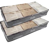 Bacs de rangement sous le lit, 90 L, gris, pliables, 2 pièces, avec couvercle et fenêtre