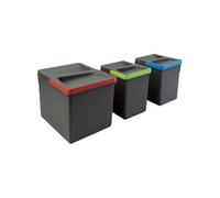Emuca - Poubelles pour tiroir de cuisine Recycle, Hauteur 216, 1x12L + 2x6L, Plastique gris anthracite, Plastique