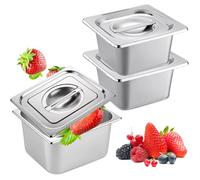Bacs Gastronorme Inox 3 Plateaux GN 1/6, 17.5x16.6x10cm Couvercles, Restauration Empilable