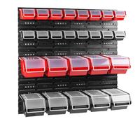 Bacs gerbables panneaux muraux avec bacs Étagère de tri 26 pcs. Box avec couvercle Étagère murale 80 x 80 cm Étagère murale d'atelier Étagère à bacs avec couvercle transparent Bacs à bec Système de st
