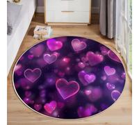 BACSEAZH 60 cm Tapis Rond Salon Cœur Violet Flottant - Lavable en Machine | Tapis de Sol Décoration Antidérapant pour Balcon Terrasse Salle à Manger, Thème Romantique