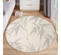 BACSEAZH Bambou Simple Tapis Rond 80 cm, Lavable & AntidéRapant Doux à Poil Court | Peinture À L'Encre Tranquille Tapis Rond pour Salon, Cuisine, Salle De Bain, Chambre à Coucher, Gris Clair