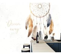 BACSEAZH Papier Peint Intissé Panoramique Attrape-Rêves Plumes 350 x 256 cm, Papier peint photo non tissé Aquarelle Rêveuse, Beige Clair Murale pour Chambre Salon Décor Fond TV Maison Décoration