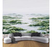 BACSEAZH Papier Peint Panoramique Minimalisme Aquarelle 300 x 210 cm, Vert Papier Peint photo non tissé, Zones Humides Végétation Murales Poster pour Salon Chambre d'enfants Bureau Décor Fond TV