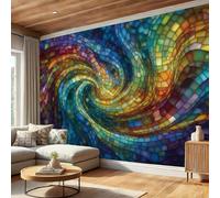 BACSEAZH Papier Peint Panoramique Spirale Fragments De Verre 400 x 280 cm, Mosaïque Abstrait Grandes Murales Poster, Coloré Intissé Papier Peint pour Salon Adulte Chambre d'enfants Étude Décoration