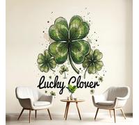 BACSEAZH Papier Peint Panoramique Trèfle À Quatre Feuilles Encre Éclaboussée 250 x 175 cm, Chanceux Aquarelle Grandes Murales Poster, Vert Intissé Papier Peint pour Salon Chambre d'enfants