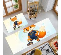 BACSEAZH Tapis de Cuisine Anthropomorphisme Renard Football, Anti-Fatigue Antidérapants Confortables Dessin Animé Amusant Couleur Orange Tapis de Sol, pour Cuisine Salon Couloir 50x80cm+50x150cm