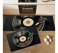 BACSEAZH Tapis de Cuisine Rétro Musique Lavable Antidérapant - Noir Lot de 2 Tapis de Cuisine Disques Vinyles Stylet Résistant aux liquides, pour Couloir Salon Salle à Manger Entrée 40x60cm+40x120cm