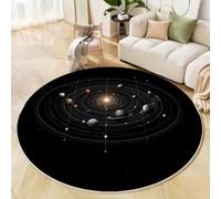 BACSEAZH Tapis de Salon Rond Science-Fiction Astronomie, Système Solaire Planètes Estampe Doux Noir Tapis Antidérapant Lavable en Machine, pour Salon Chambre à Coucher Cuisine Salle à Manger 100cm