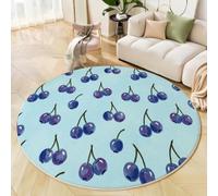 BACSEAZH Tapis Rond Aquarelle Illustration Ø 90cm, Doux Poils Courts Myrtilles Fruits Tapis de Sol Lavable et antidérapant, pour Salon Chambre Salle à Manger Couloir Bureau, Bleu