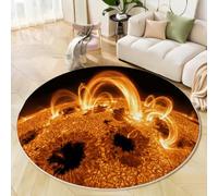 BACSEAZH Tapis Rond Couleur Orange Réalisme Astronomie Lavable en Machine, Tapis Interieur Imprimé Soleil Éruption Solaire Antidérapante Poil Bas, pour Salon Chambre Cuisine Nursery Bureau 180cm