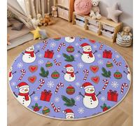BACSEAZH Tapis Rond de Thème Noël avec Coffret Cadeau Bonhomme Neige Pain D'Épice | Doux Lavable à Poils Courts Antidérapant 100 cm Tapis Rond pour Salon, Chambre à Coucher, Violet