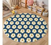 BACSEAZH Tapis Rond Dessins Animés Sports Lavable Machine, Bleu Foncé Tapis Imprimé Football Stade Plein Antidérapant Absorbant, pour Salon Chambre Salle à Manger Nursery Salle de Jeux, 100cm