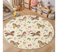 BACSEAZH Tapis Rond Imprimé Petit Cheval Arc, Style Dessin Animé Antidérapant Décoration Beige Tapis de Sol, pour Chambre d'enfant Salle de Jeux Salon Chambre Cuisine Balcon 150cm