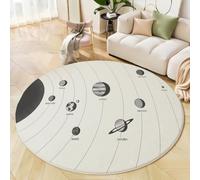 BACSEAZH Tapis Rond Imprimé Planètes Orbites, Astronomie Système Solaire Antidérapant Décoration Gris Tapis de Sol, pour Chambre d'enfant Salle de Jeux Salon Chambre Cuisine Balcon 120cm