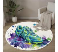 BACSEAZH Tapis Rond Lavable Baskets Éclaboussures d'encre, Antidérapant Poils Courts Style Aquarelle Absorbant Vert Tapis de Sol, pour Salon Chambre Salle À Manger Couloir, 180cm