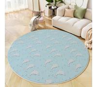 BACSEAZH Tapis Rond Lavable Dauphins Algues, Antidérapant Poils Courts Dessins Animés Animaux Marins Absorbant Bleu Clair Tapis de Sol, pour Salon Chambre Salle À Manger Couloir, 100cm