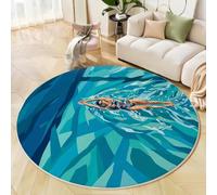 BACSEAZH Tapis Rond Minimalisme Illustration Ø 90cm, Doux Poils Courts Femmes Natation Tapis de Sol Lavable et antidérapant, pour Salon Chambre Salle à Manger Couloir Bureau, Bleu
