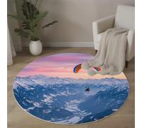 BACSEAZH Tapis Rond Photographie Sports Extrêmes Ø 90cm, Doux Poils Courts Parapente Montagnes Tapis de Sol Lavable et antidérapant, pour Salon Chambre Salle à Manger Couloir Bureau, Bleu