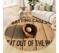 BACSEAZH Tapis Rond Rétro Vieilli Ø 90cm, Doux Poils Courts Baseball Gant Tapis de Sol Lavable et antidérapant, pour Salon Chambre Salle à Manger Couloir Bureau, Brun