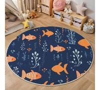 BACSEAZH Tapis Rond Salon Antidérapant, Petits Poissons Algues, 100 cm | Parfait Coin Lecture Ou Jeux,Super Doux, Poils Ras, Lavable en Machine,Monde sous-Marin Amusant