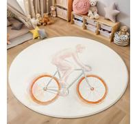 BACSEAZH Tapis Rond Simple Dessiné À La Main Ø 90cm, Doux Poils Courts Cycliste Vélo Tapis de Sol Lavable et antidérapant, pour Salon Chambre Salle à Manger Couloir Bureau, Blanc