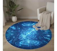 BACSEAZH Tapis Rond Technologie l'avenir Ø 90cm, Doux Poils Courts Engrenages Circuits Imprimés Tapis de Sol Lavable et antidérapant, pour Salon Chambre Salle à Manger Couloir Bureau, Bleu