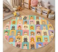 BACSEAZH Tapis Rond Thème des Dessins Animés des Animaux De Compagnie 160cm pour Salon, Coloré Tapis de Sol Chat Carré Lavable en Machine antidérapant, pour Cuisine Chambre Balcon Bureau Zone