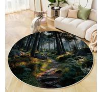 BACSEAZH Tapis Salon Rond Vert, Anti-Glissant Paysages Réalistes Naturels Carpette pour intérieur, Salon Anti Slip Forêt Chemin De Pierres Tapis de Sol pour Chambre Cuisine Couloir Entrée 90cm