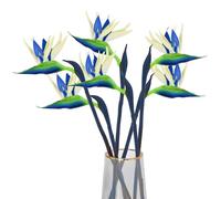 Bacucine Bouquet de plantes artificielles "Oiseau de paradis" 6 pièces en caoutchouc Strelitzia - Fleurs artificielles tropicales pour décoration de maison, jardin, bureau, mariage et fêtes (Bleu)