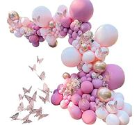 Badafaci Kit de Guirlande de Ballons en Latex Rose et Film d'aluminium, 135 Pièces avec Lustre Métallique, Ballons Décoratifs Réutilisables à Assemblage Facile pour Fête Prénatale, Mariage, Remise