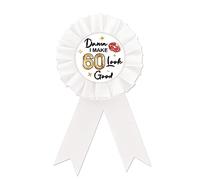 Badge blanc « Happy 60th Birthday » en fer blanc, bouton rosace blanche pour homme et femme, numéro doré 60/soixante anniversaire, décoration de fête d'anniversaire, fer-blanc, rosstte