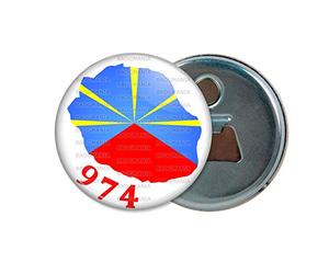 Badgmania Décapsuleur Aimanté Magnet | Ile de la Réunion 974 Drapeau Réunionais Flag Emblème France | Ouvre Bouteille Refrigerateur | Idée Cadeau