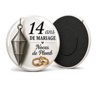 Badgmania Magnet Aimant 14 Ans de Mariage - Noces de Plomb - Cadeau Romantique Couple Élégant - Souvenir Anniversaire Raffiné - Fabriqué en France - Ø 59 mm