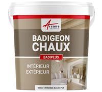 Badigeon Chaux Mur Intérieur, Façade Extérieure 2.5 kg Mykonos Blanc Pur | Finition Mate Minérale, Microporeux, Laisse Respirer, Murs, Façade, Ciment, Pierre, Intérieur Extérieur - Arcane Industries