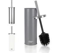 BADIONA Brosse de WC en silicone, grise, à long manche, SANS perçage, ensemble de brosse de WC