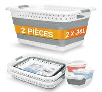 BADIONA Lot de 2 Panier a linge pliable plastique - 2x 36 litres | Usage Universel I à linge pliables I Bassine linge retractable I Paniere retractable Laundry basket Panière pliante Corbeille