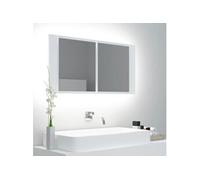 Badkamerkast met spiegel en LED 90x12x45 cm acryl wit804972