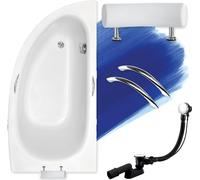 BADLAND Baignoire d'angle Milena Premium DROITE 150x70 avec vidage, pieds, poignées et appuie-tête sans habillage