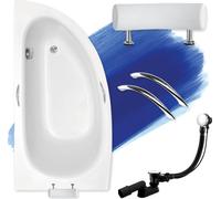 BADLAND Baignoire d'angle Milena Premium GAUCHE 150x70 avec vidage, pieds, poignées et appuie-tête sans habillage