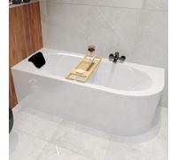 BADLAND Baignoire d'angle rectangulaire Avita GAUCHE 160x75 avec vidage et pieds + tablette de bain en bambou | BADLAND AVITA