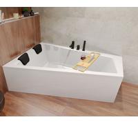 BADLAND Baignoire d'angle rectangulaire INTIMAS GAUCHE 160x90 avec vidage et pieds + tablette de bain en bambou | BADLAND INTIMAS